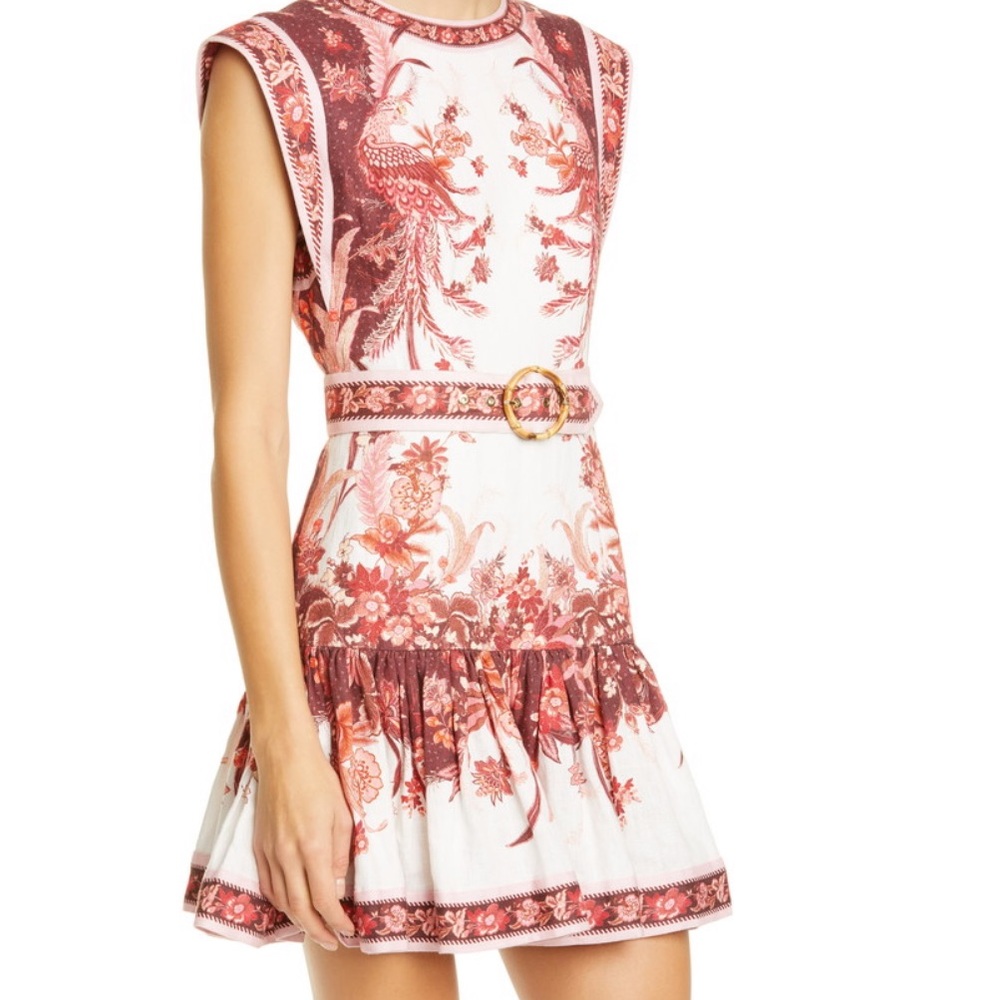 Wavelength Floral-print Belted Linen Dress